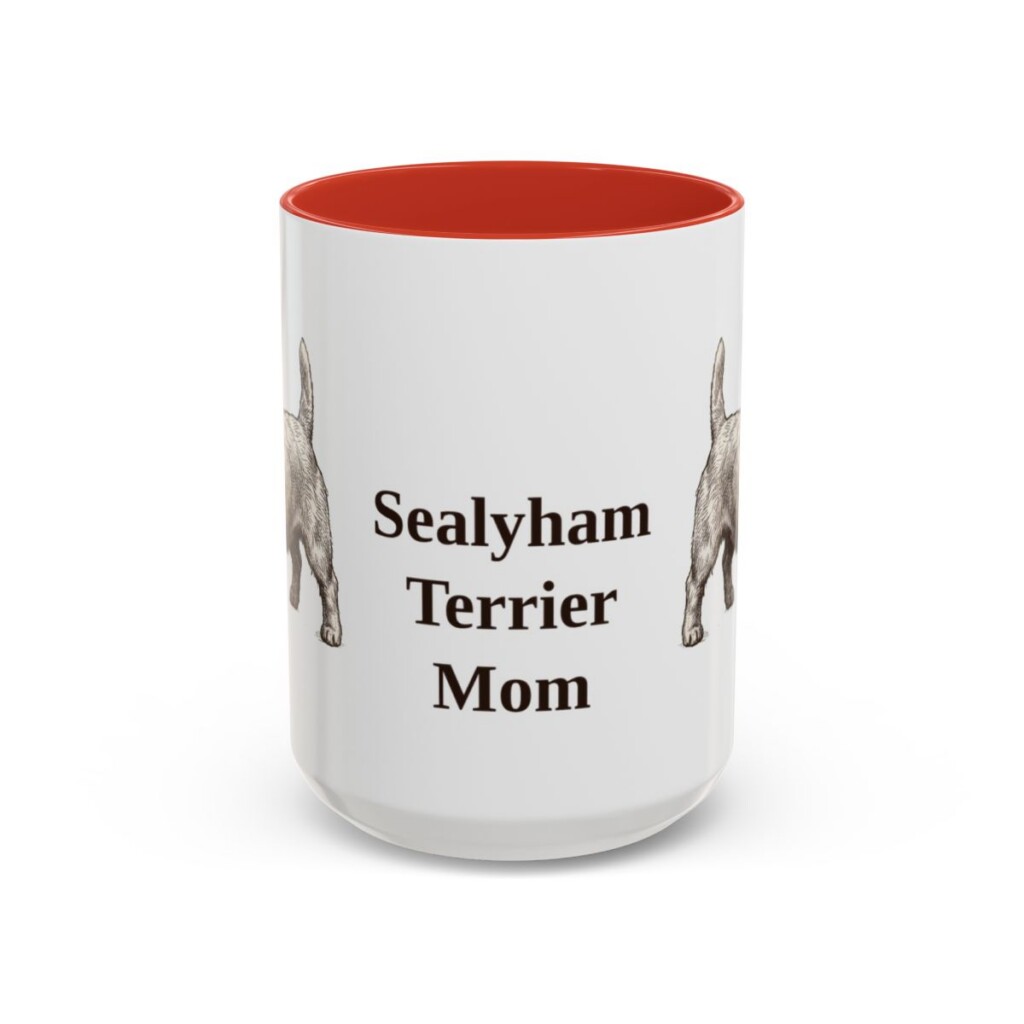 15oz-sealyham-terrier-mug-mom-red 15oz Sealyham Terrier Dog Mom Mug, Red, front view