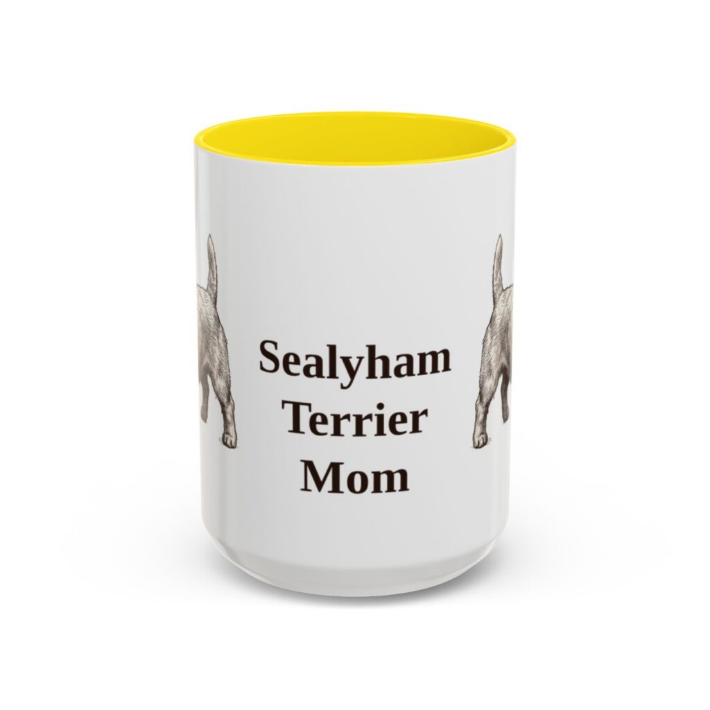 15oz-sealyham-terrier-mug-mom-yellow 15oz Sealyham Terrier Dog Mom Mug, Yellow, front view