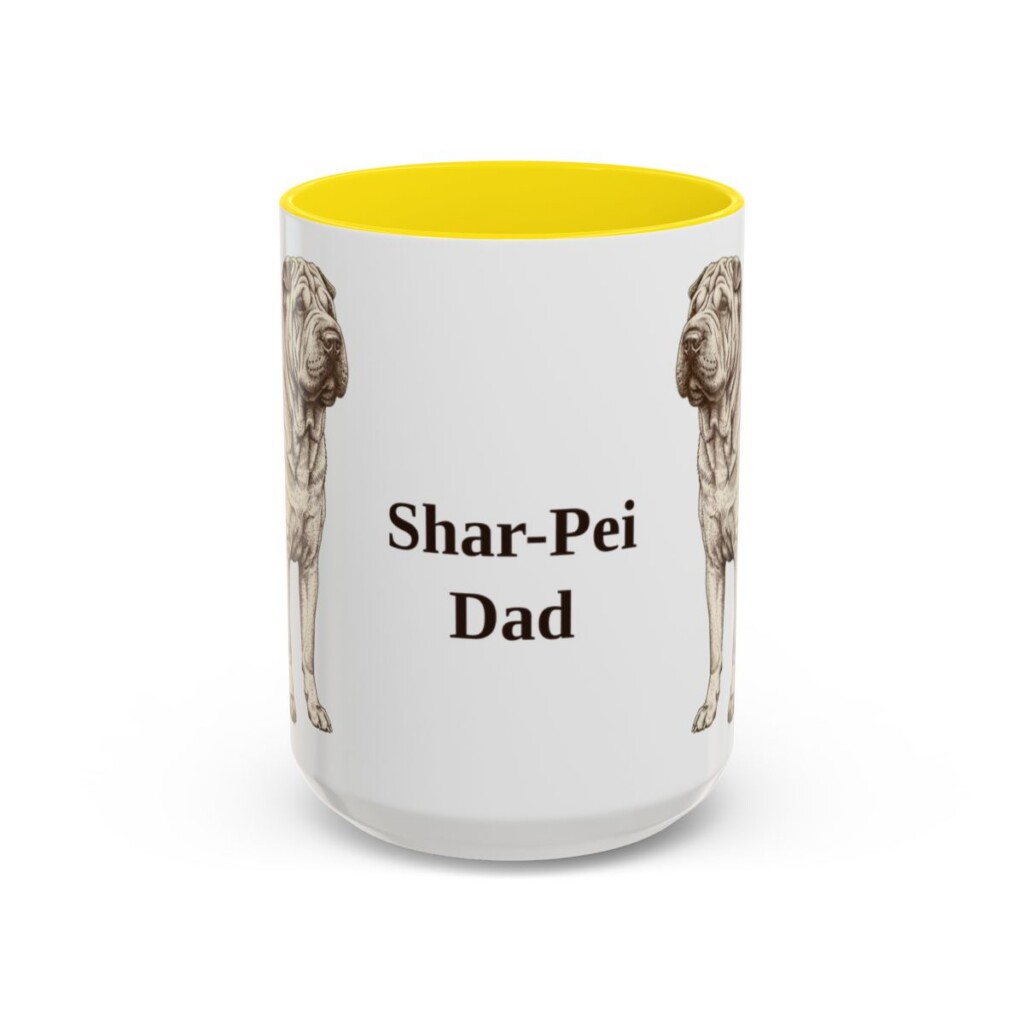 15oz Shar-Pei Dog Dad Mug, Yellow, front view