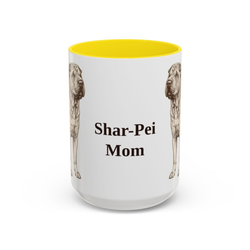 15oz Shar-Pei Dog Mom Mug, Yellow, front view