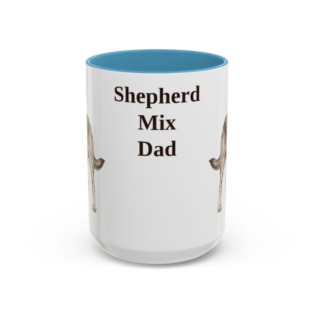 15oz Shepherd Mix Dog Dad Mug, Light Blue, front view