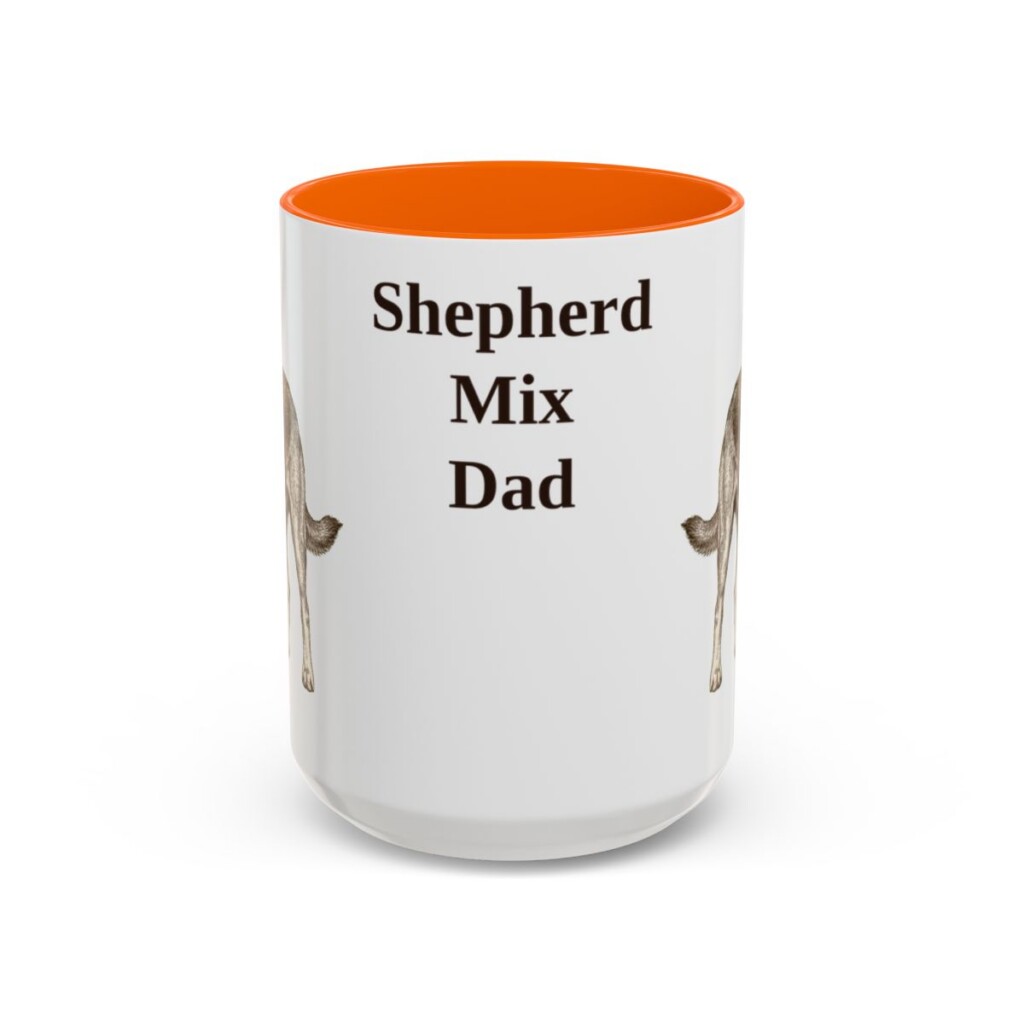 15oz Shepherd Mix Dog Dad Mug, Orange, front view