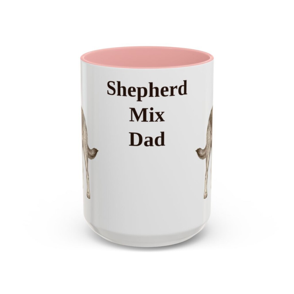 15oz Shepherd Mix Dog Dad Mug, Pink, front view