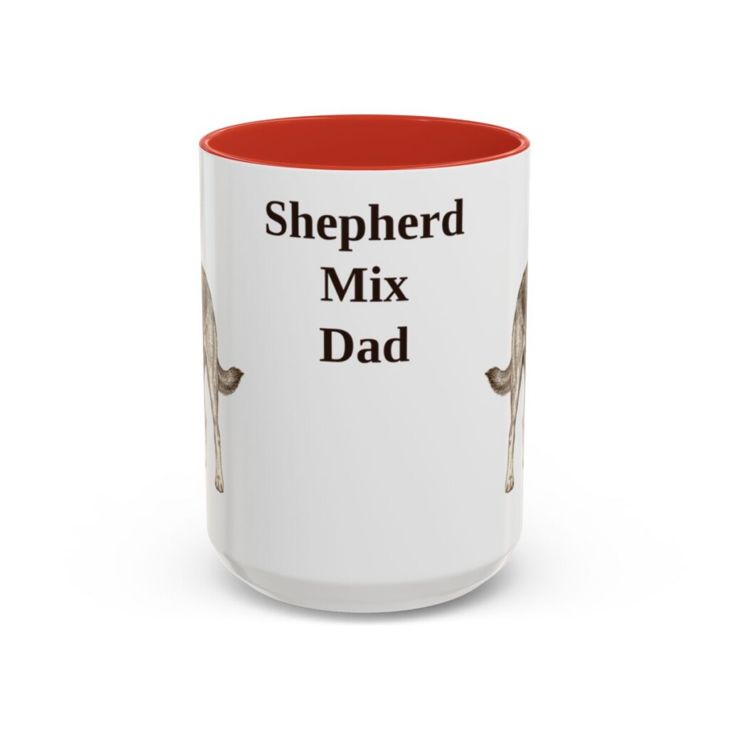15oz Shepherd Mix Dog Dad Mug, Red, front view