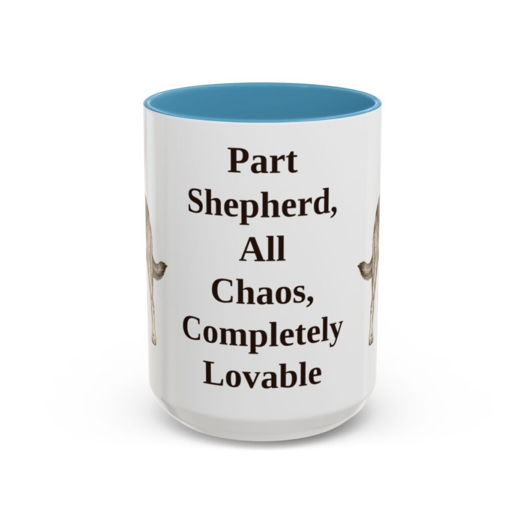 15oz Funny Shepherd Mix Mug, Light Blue, front view
