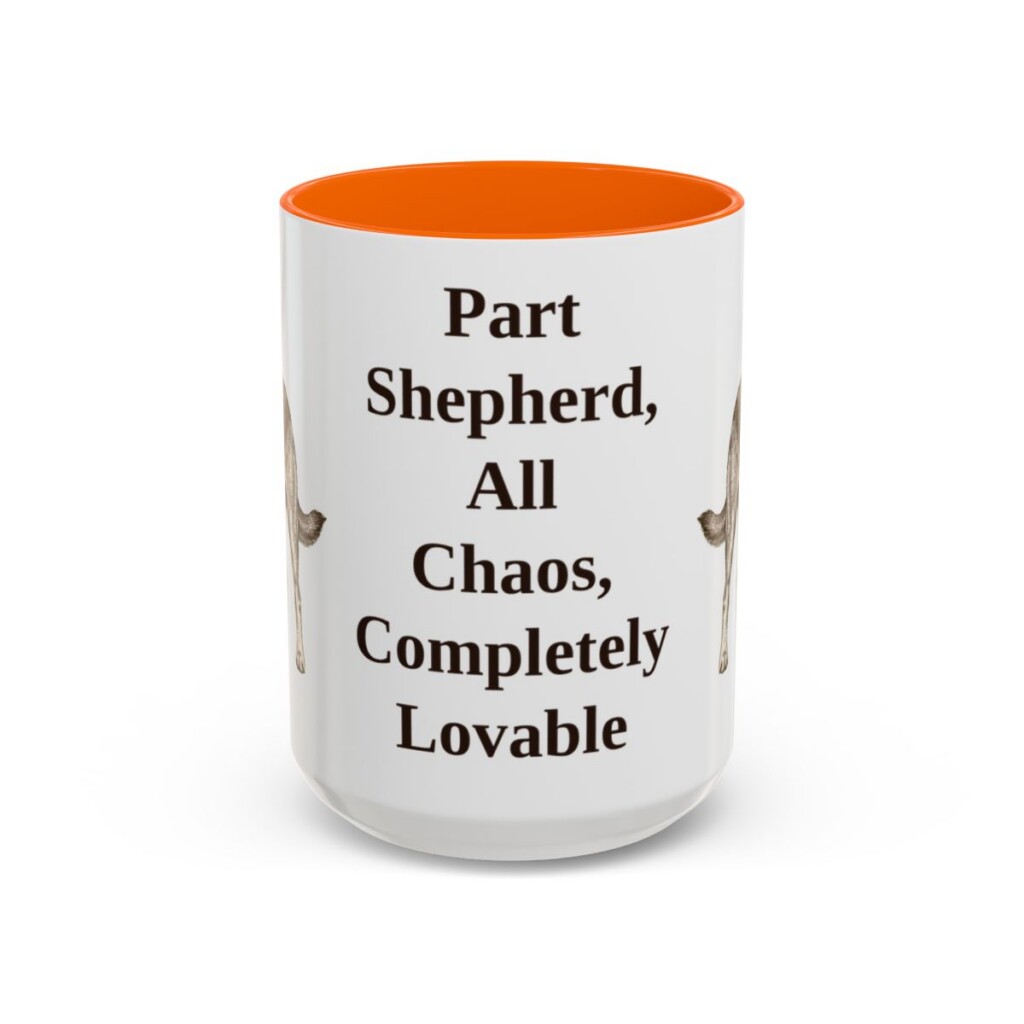 15oz Funny Shepherd Mix Mug, Orange, front view