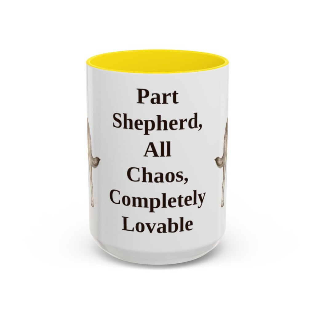 15oz Funny Shepherd Mix Mug, Yellow, front view