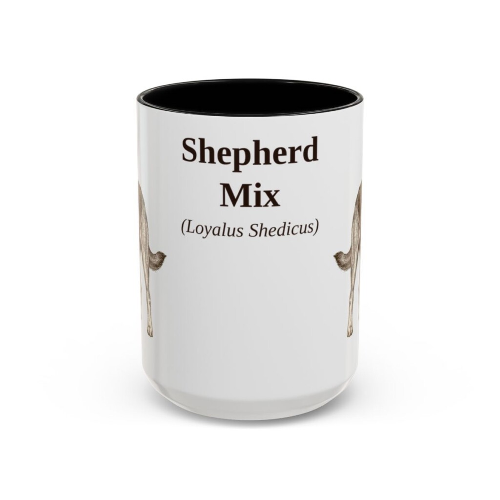 15oz Shepherd Mix Latin Mug, Black, front view