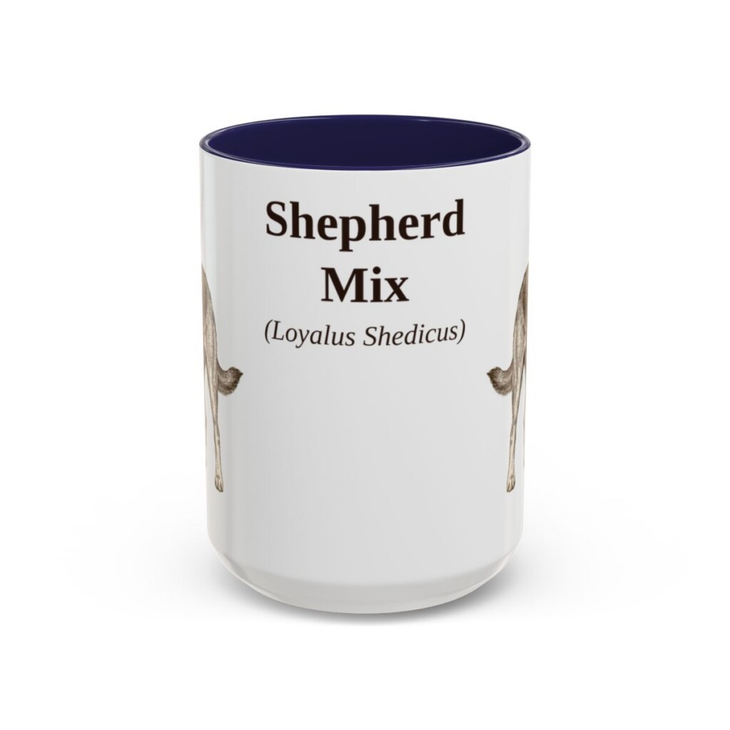 15oz Shepherd Mix Latin Mug, Navy, front view