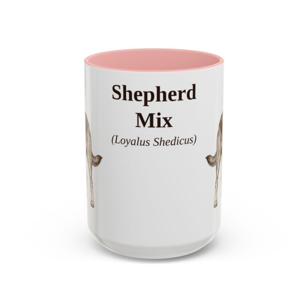 15oz Shepherd Mix Latin Mug, Pink, front view