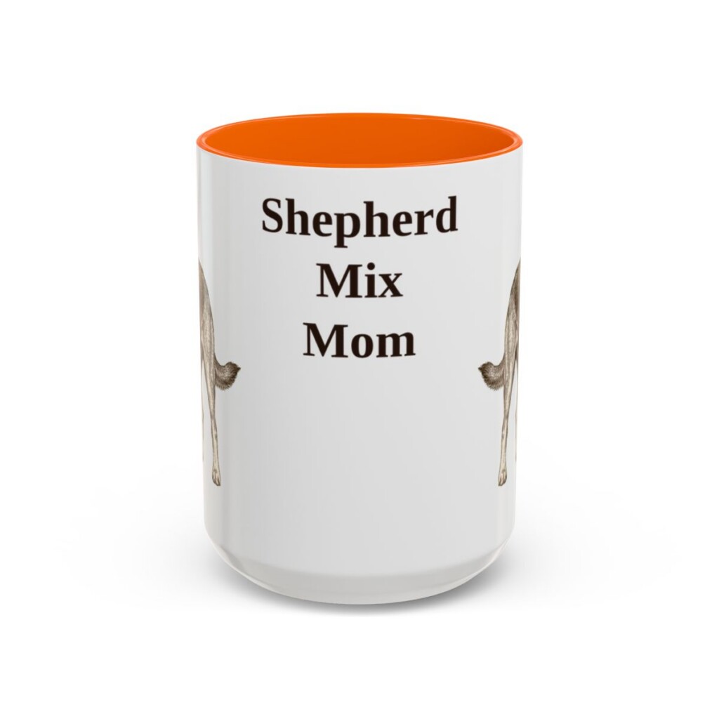 15oz-shepherd-mix-mug-mom-orange 15oz Shepherd Mix Dog Mom Mug, Orange, front view