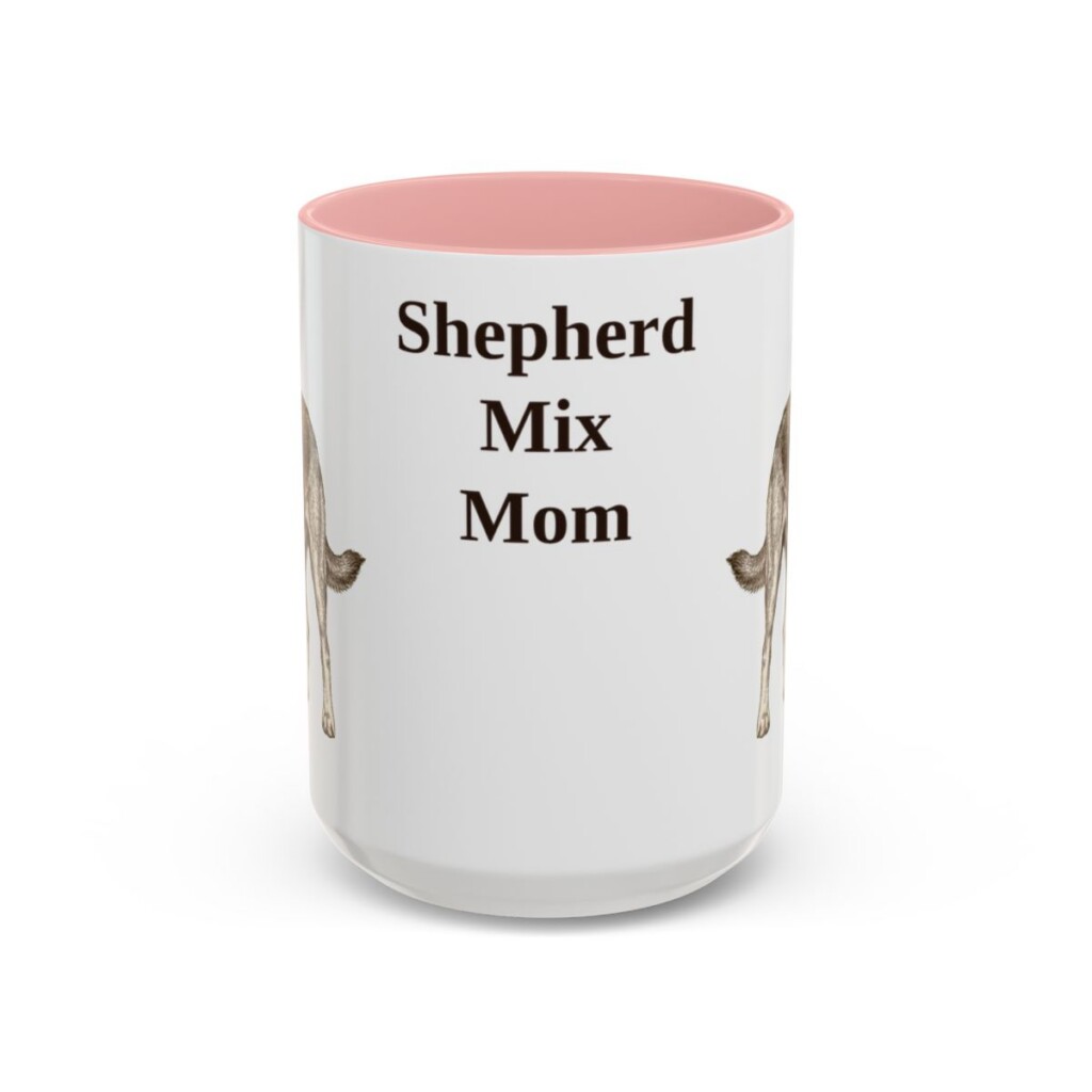 15oz-shepherd-mix-mug-mom-pink 15oz Shepherd Mix Dog Mom Mug, Pink, front view
