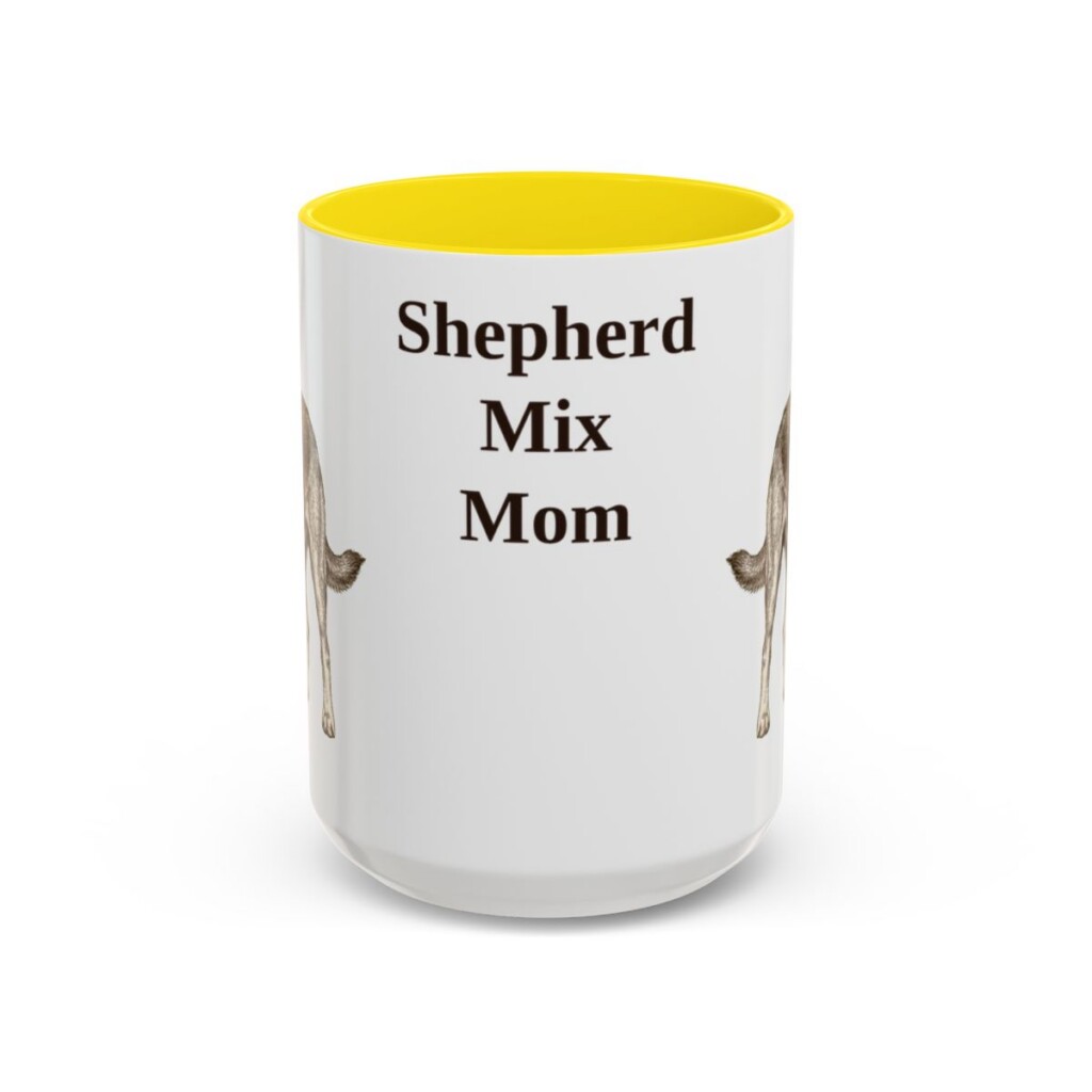 15oz-shepherd-mix-mug-mom-yellow 15oz Shepherd Mix Dog Mom Mug, Yellow, front view