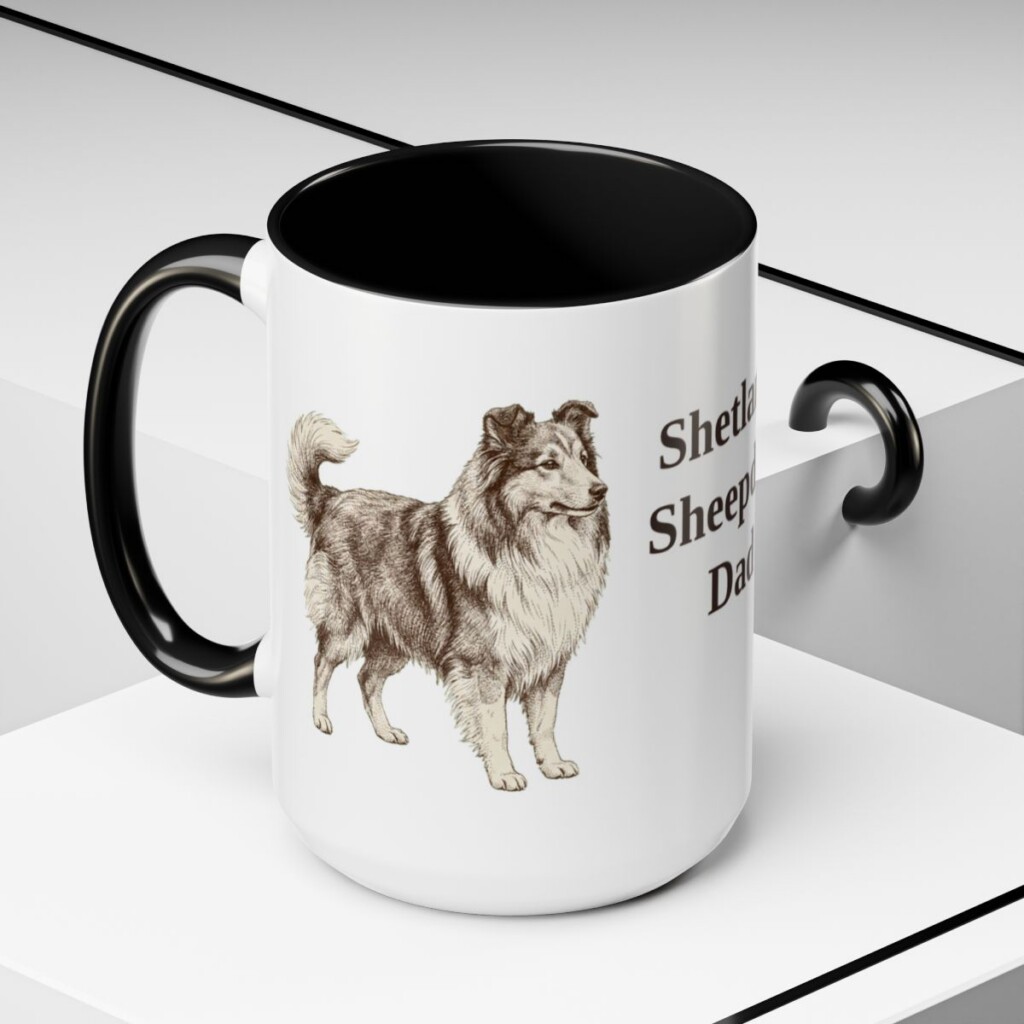 15oz Shetland Sheepdog Dog Dad Mug, Black, lifestyle photo