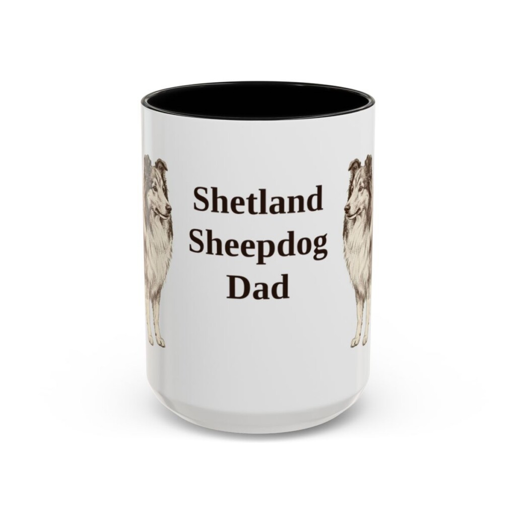 15oz Shetland Sheepdog Dog Dad Mug, Black, front view