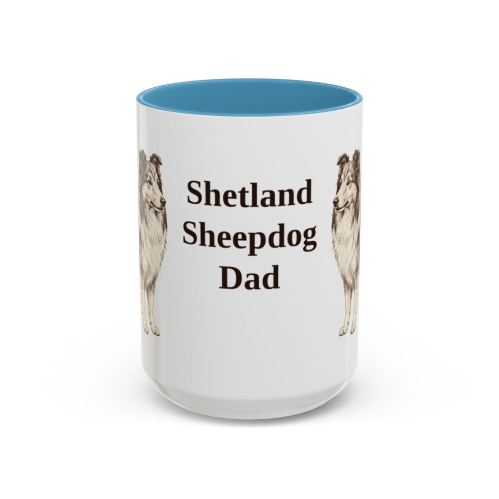 15oz Shetland Sheepdog Dog Dad Mug, Light Blue, front view