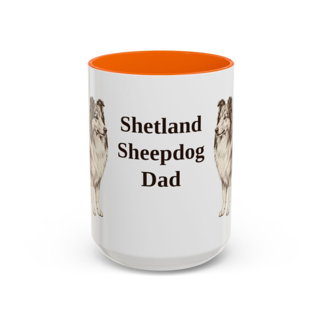 15oz Shetland Sheepdog Dog Dad Mug, Orange, front view