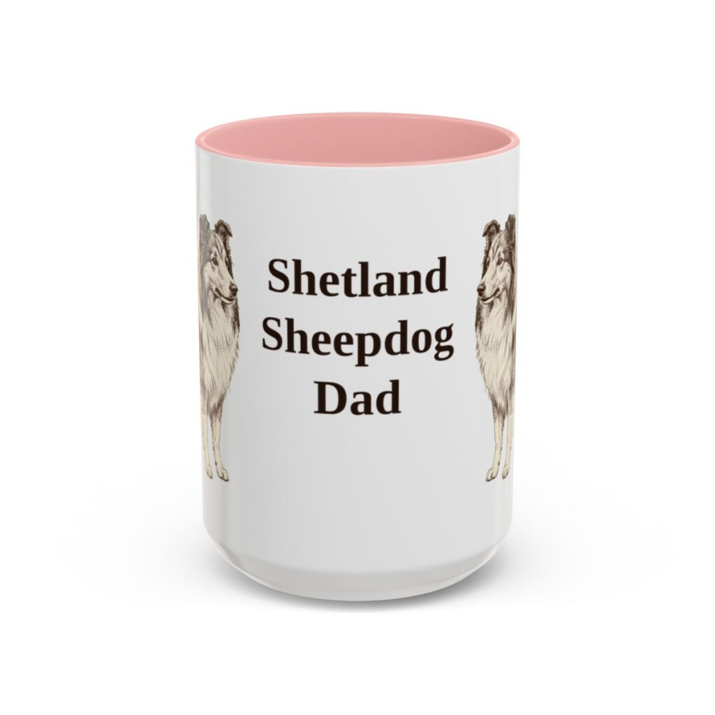 15oz Shetland Sheepdog Dog Dad Mug, Pink, front view