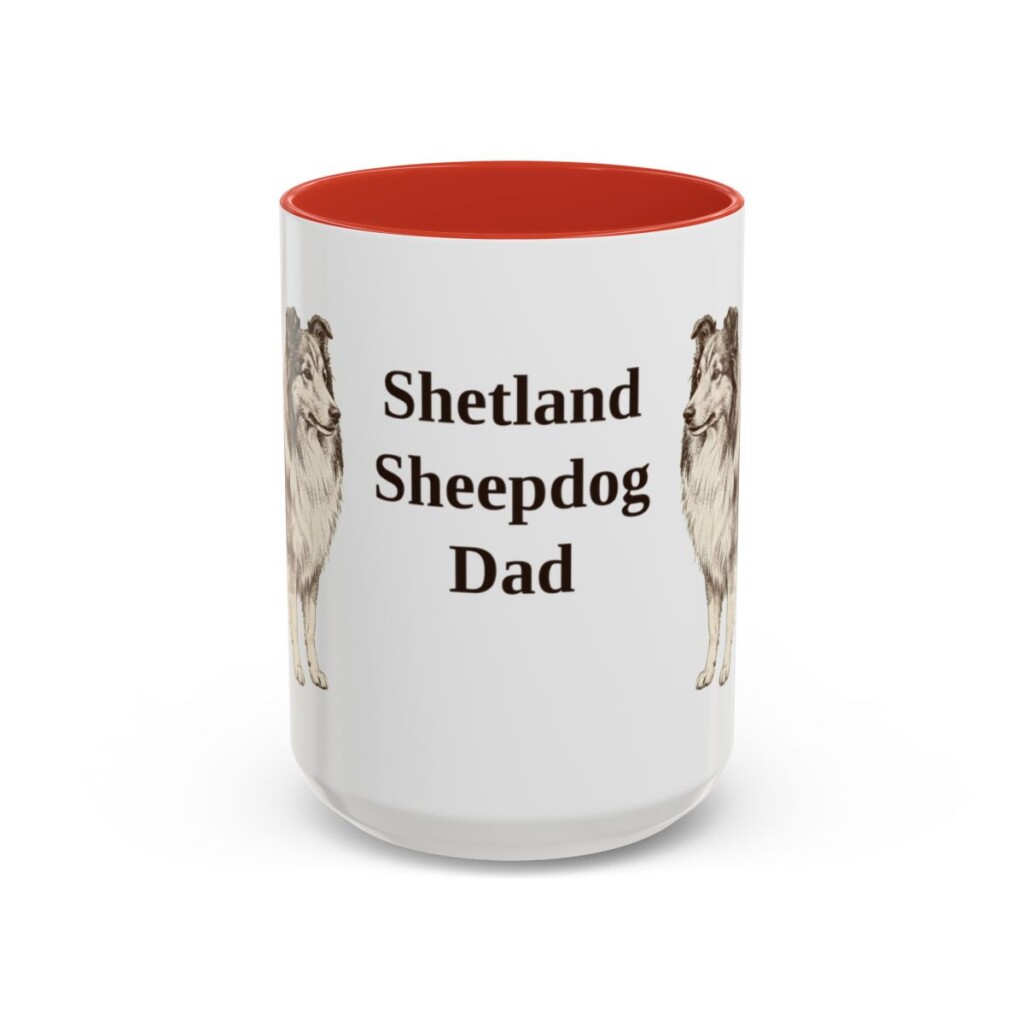 15oz Shetland Sheepdog Dog Dad Mug, Red, front view
