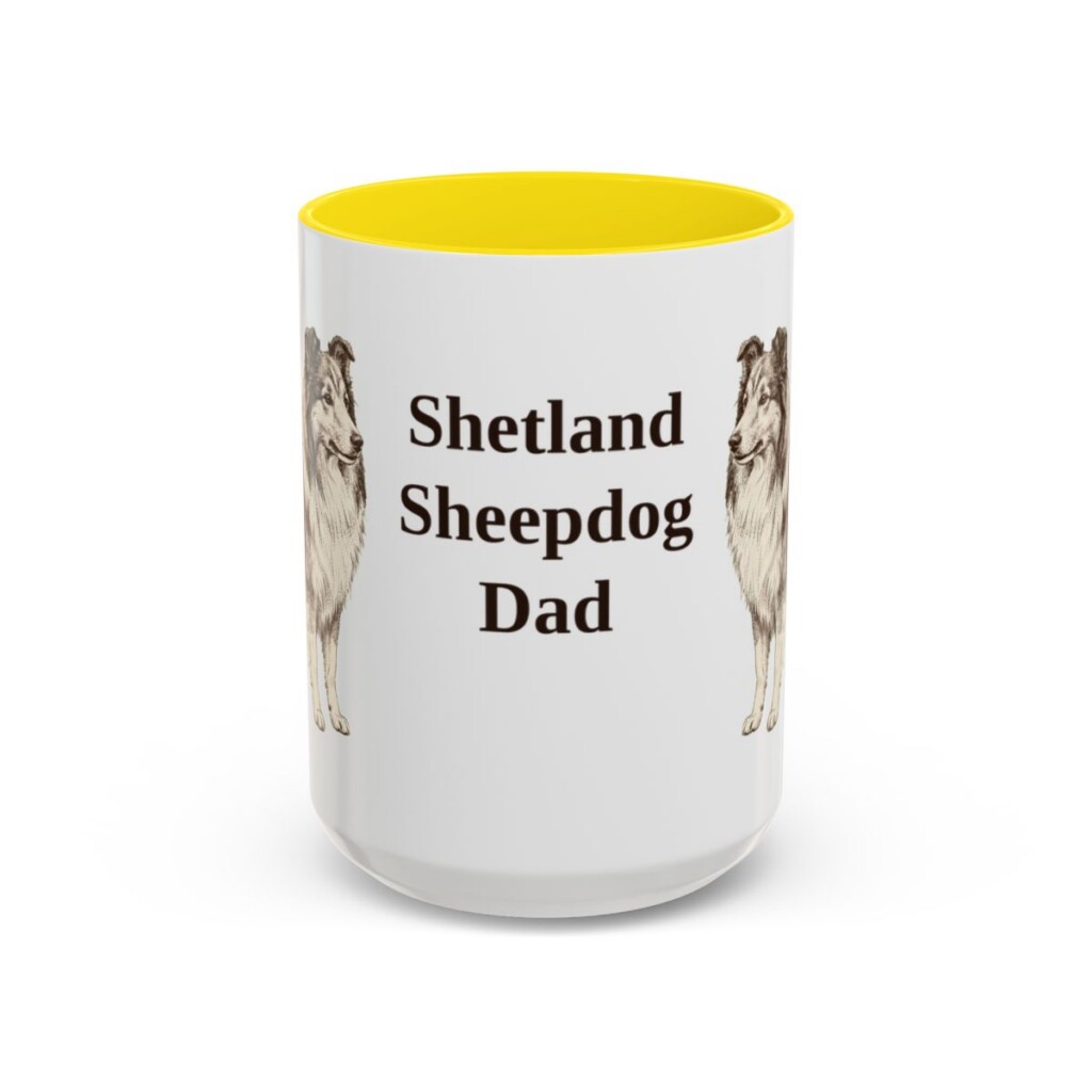 15oz Shetland Sheepdog Dog Dad Mug, Yellow, front view
