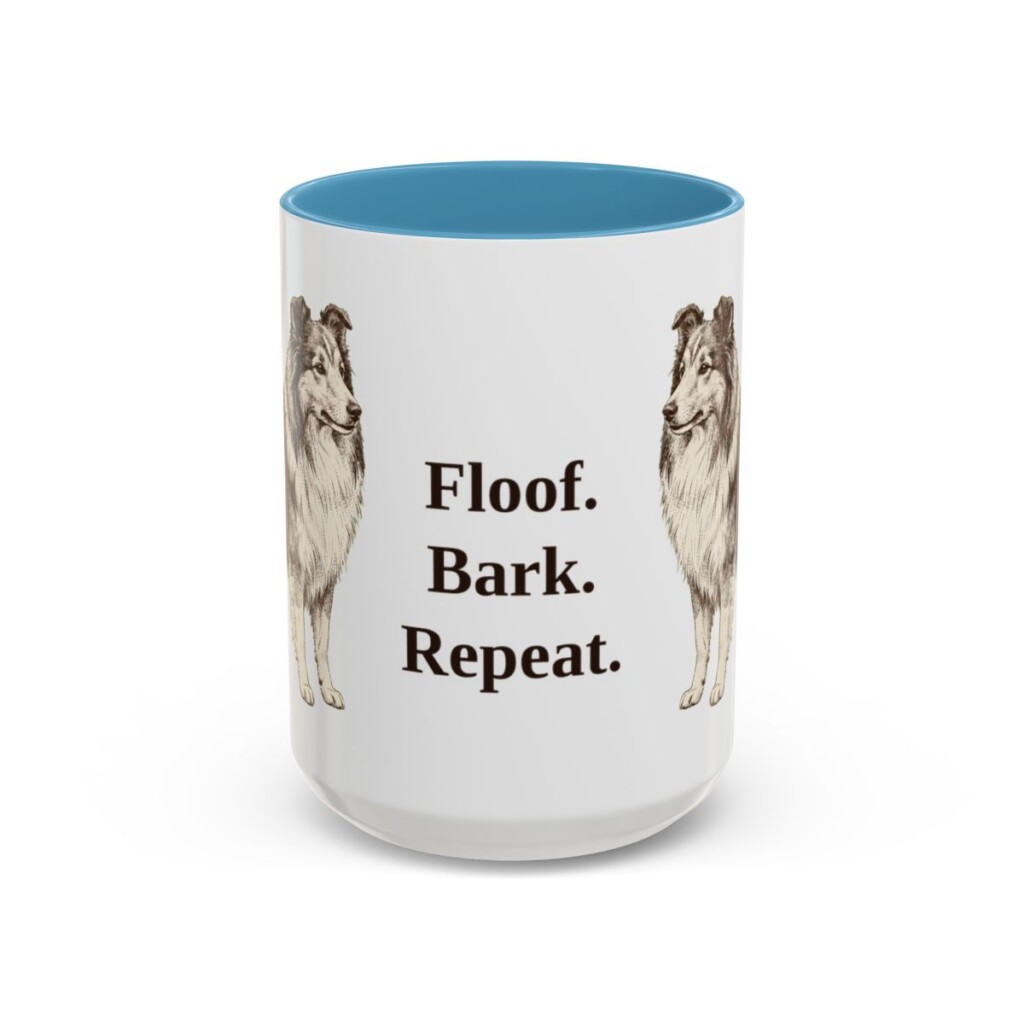 15oz Funny Shetland Sheepdog Mug, Light Blue, front view