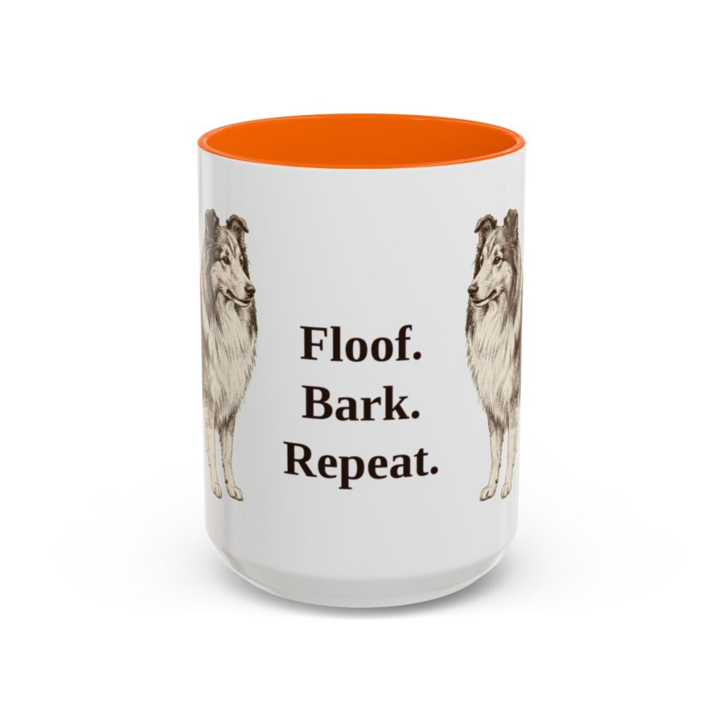 15oz Funny Shetland Sheepdog Mug, Orange, front view