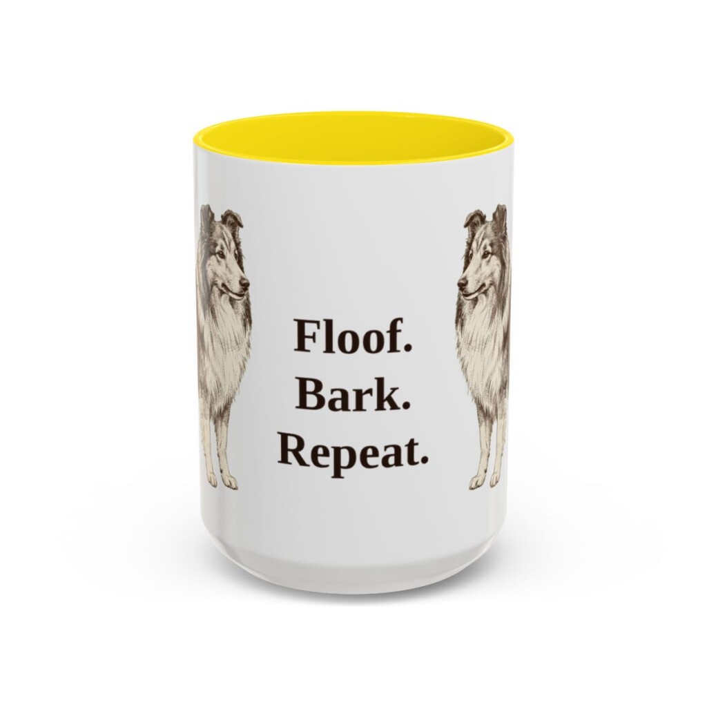 15oz Funny Shetland Sheepdog Mug, Yellow, front view