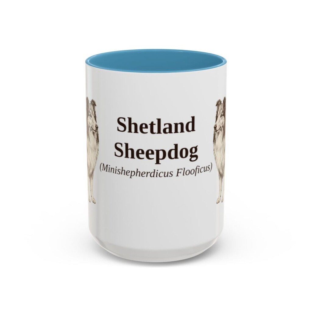 15oz-shetland-sheepdog-mug-latin-light-blue 15oz Shetland Sheepdog Latin Mug, Light Blue, front view