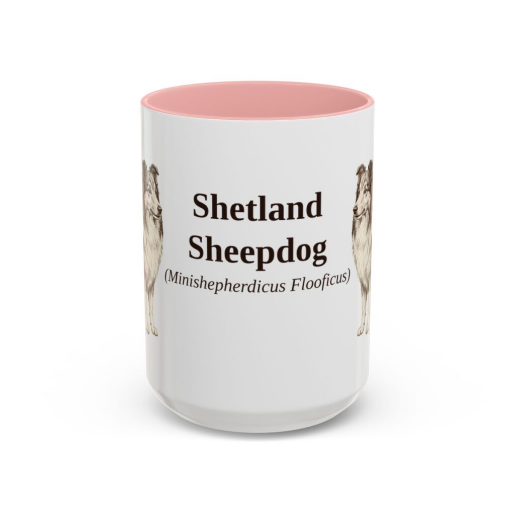 15oz-shetland-sheepdog-mug-latin-pink 15oz Shetland Sheepdog Latin Mug, Pink, front view