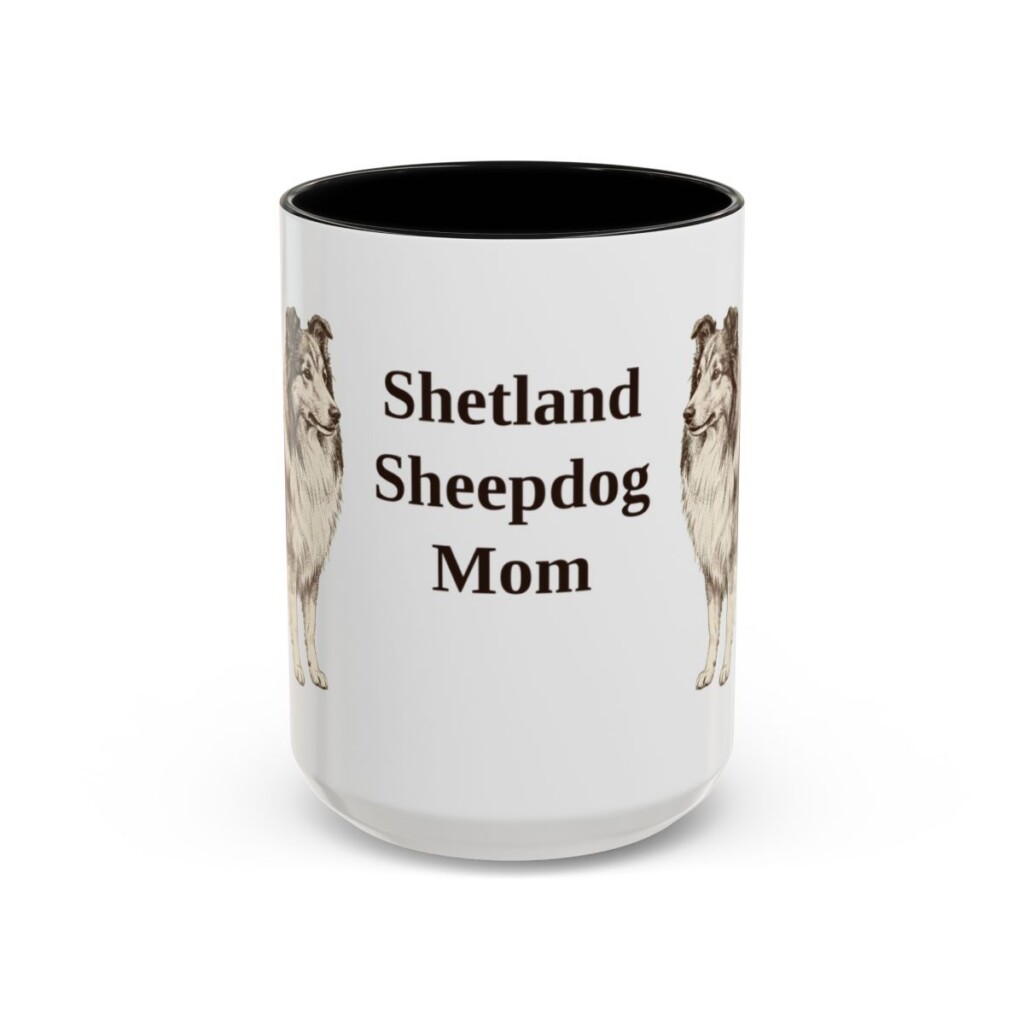 15oz Shetland Sheepdog Dog Mom Mug, Black, front view