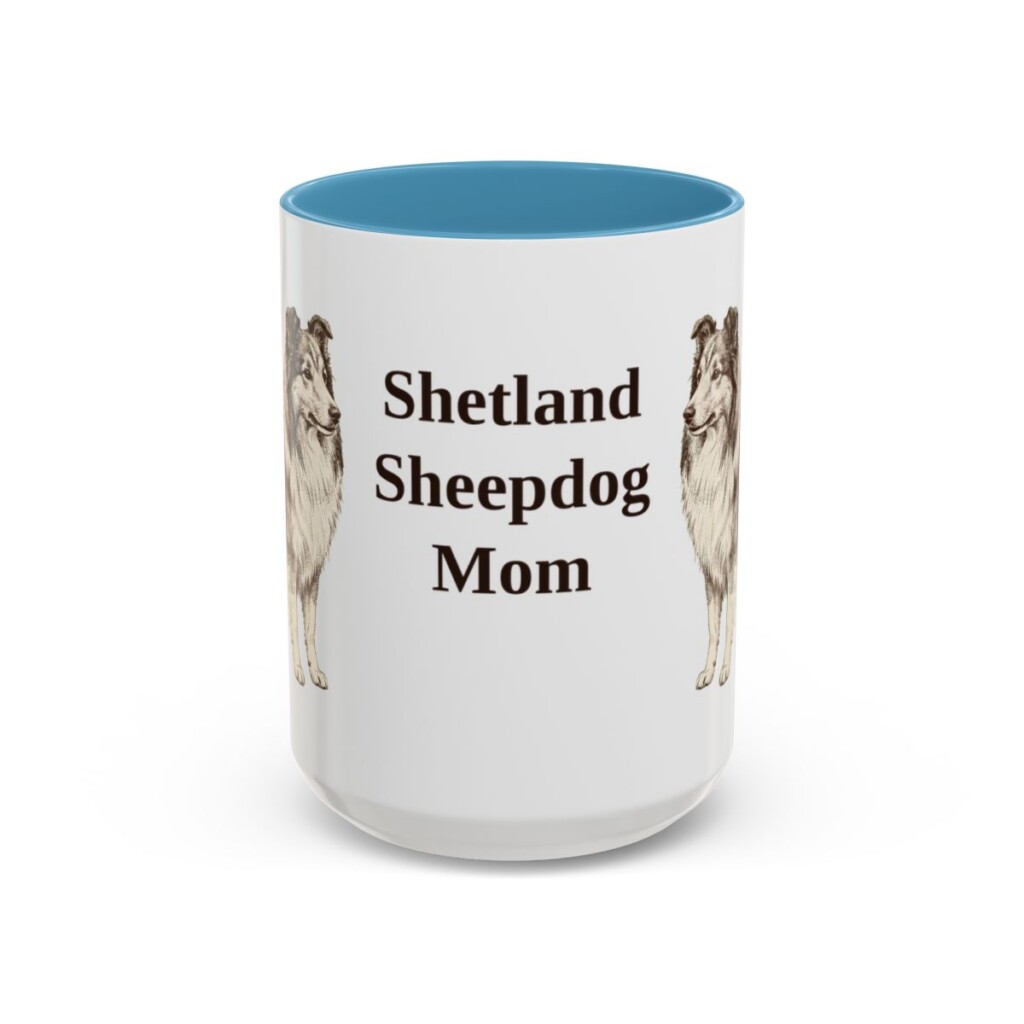 15oz Shetland Sheepdog Dog Mom Mug, Light Blue, front view