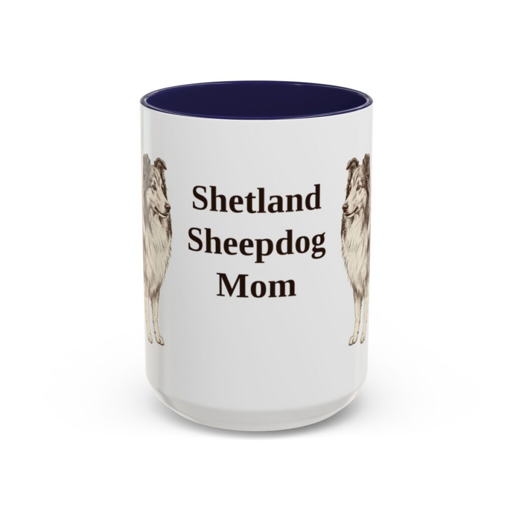 15oz Shetland Sheepdog Dog Mom Mug, Navy, front view