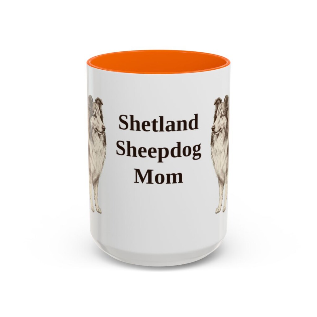 15oz Shetland Sheepdog Dog Mom Mug, Orange, front view