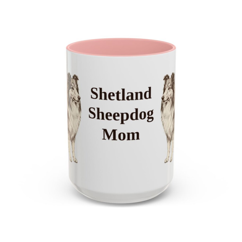 15oz Shetland Sheepdog Dog Mom Mug, Pink, front view