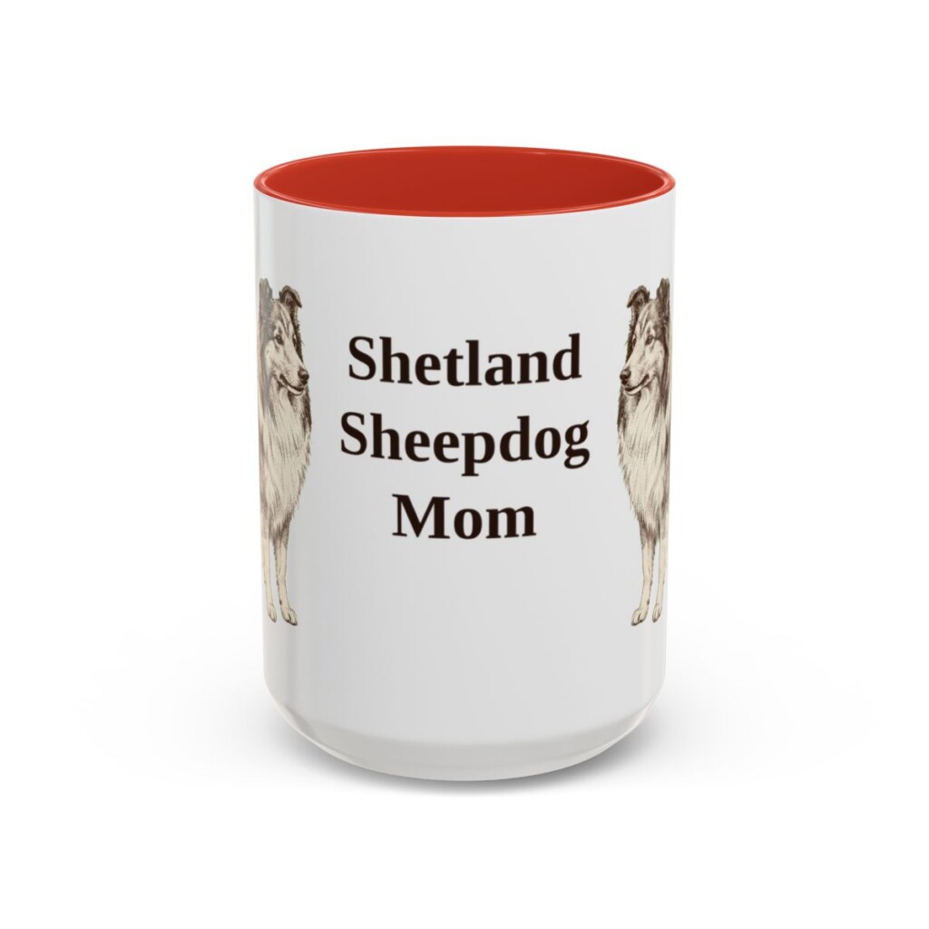 15oz Shetland Sheepdog Dog Mom Mug, Red, front view