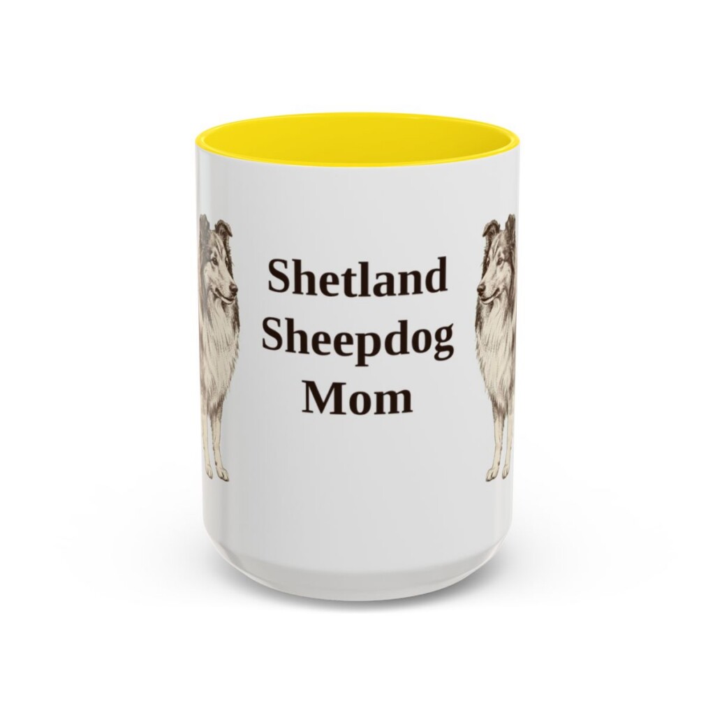 15oz Shetland Sheepdog Dog Mom Mug, Yellow, front view