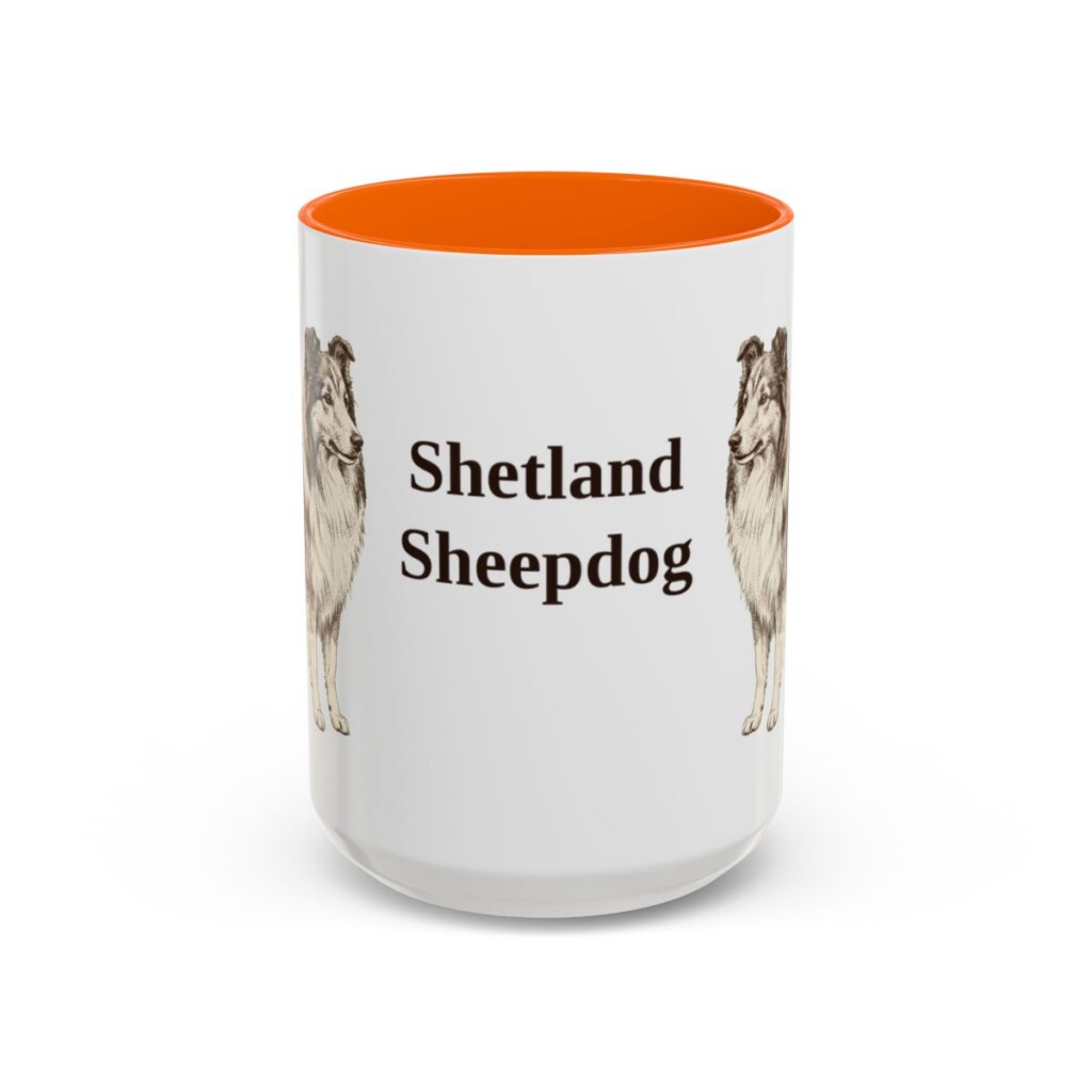 15oz Shetland Sheepdog Mug, Orange, front view