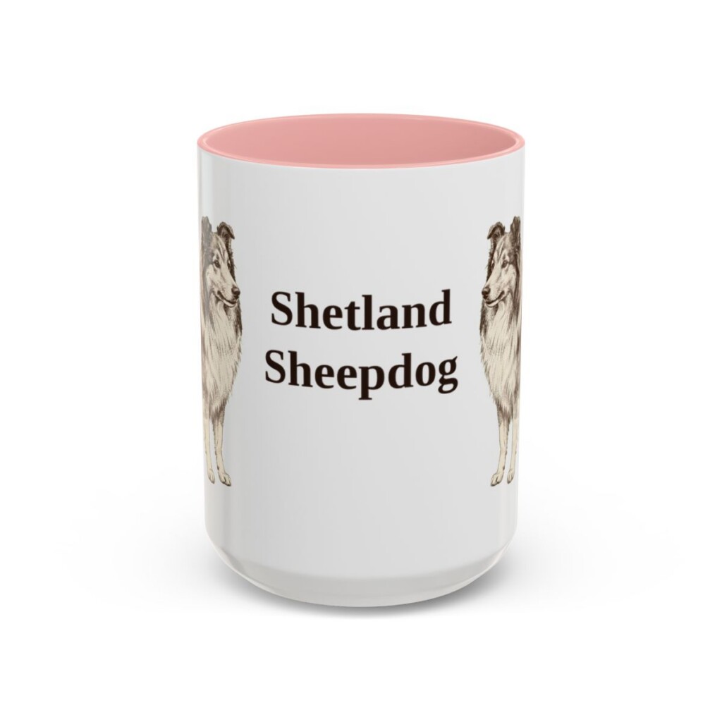 15oz Shetland Sheepdog Mug, Pink, front view