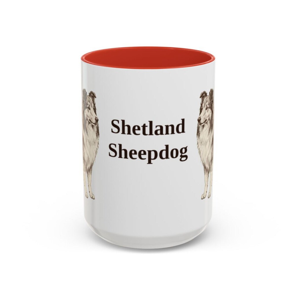 15oz Shetland Sheepdog Mug, Red, front view
