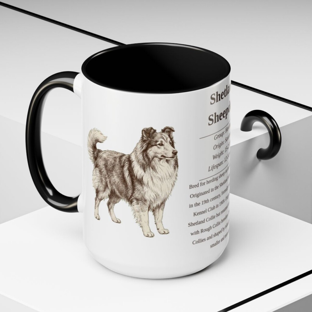 15oz Shetland Sheepdog Mug, Black, lifestyle photo