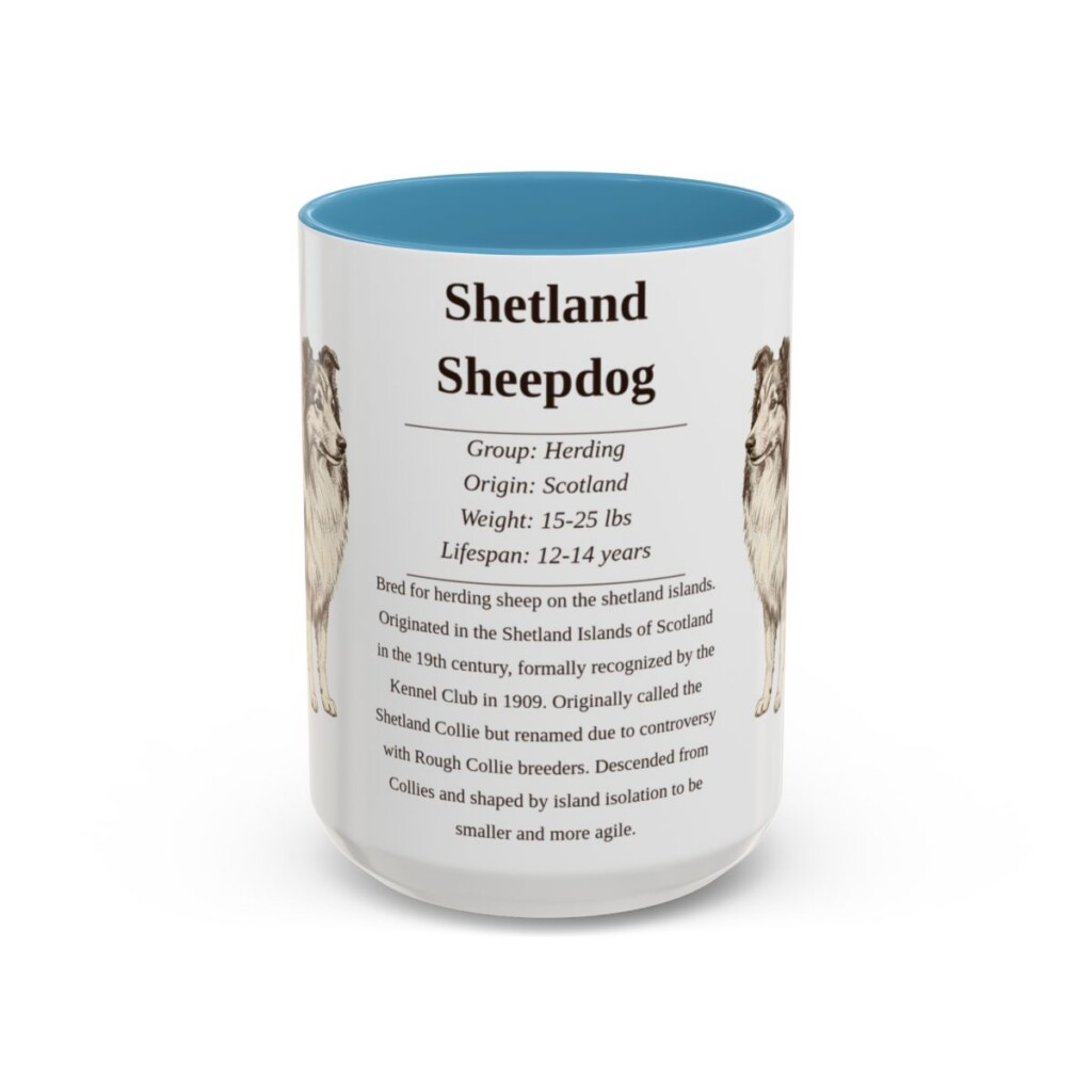 15oz Shetland Sheepdog Mug, Light Blue, front view