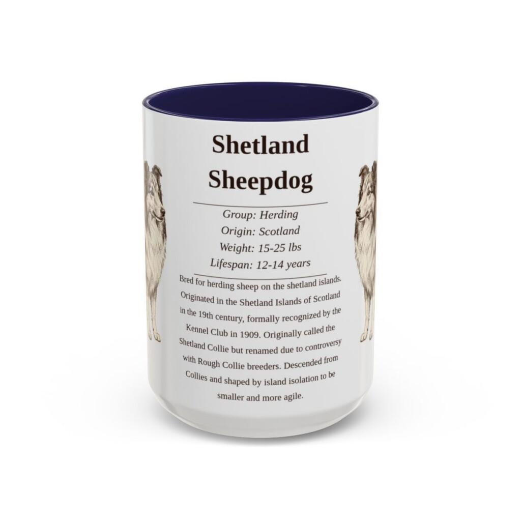 15oz Shetland Sheepdog Mug, Navy, front view