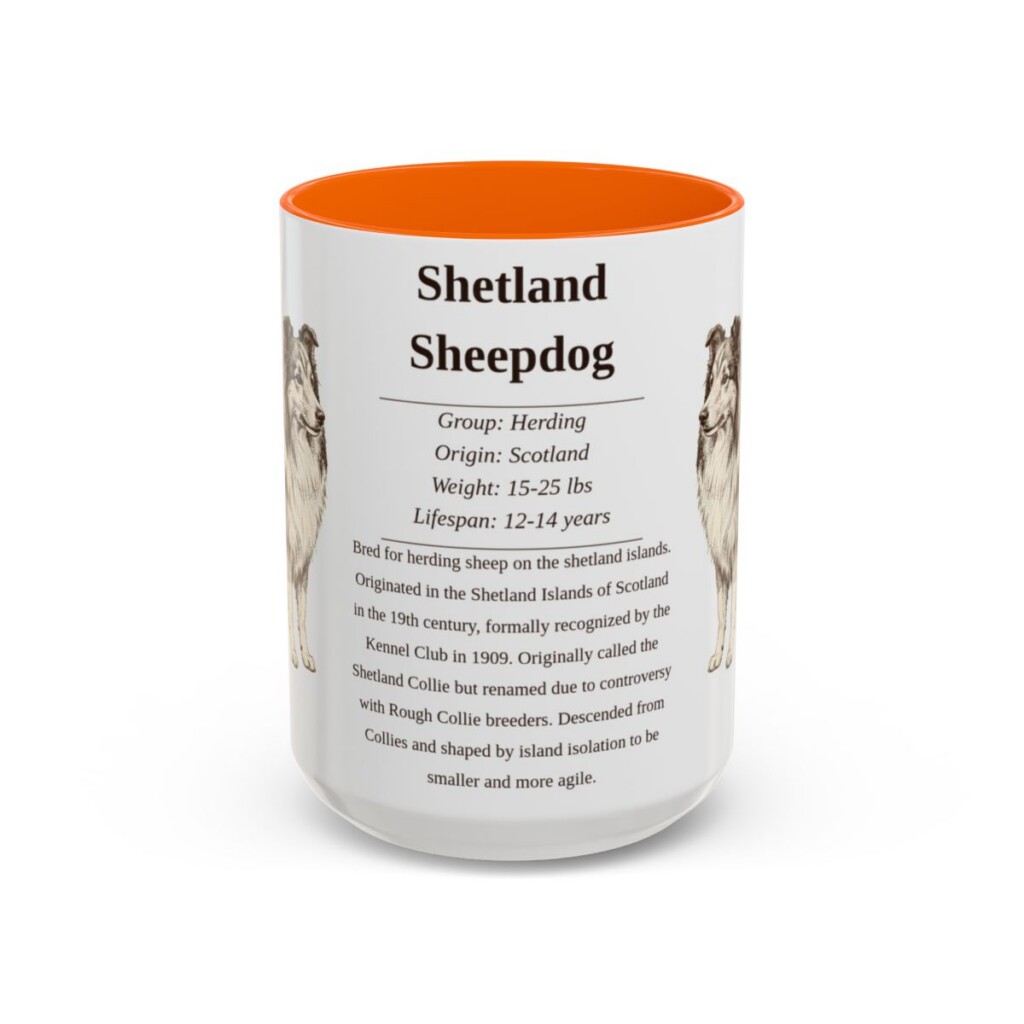 15oz Shetland Sheepdog Mug, Orange, front view