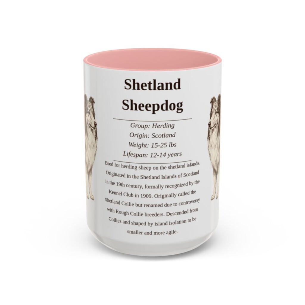 15oz Shetland Sheepdog Mug, Pink, front view