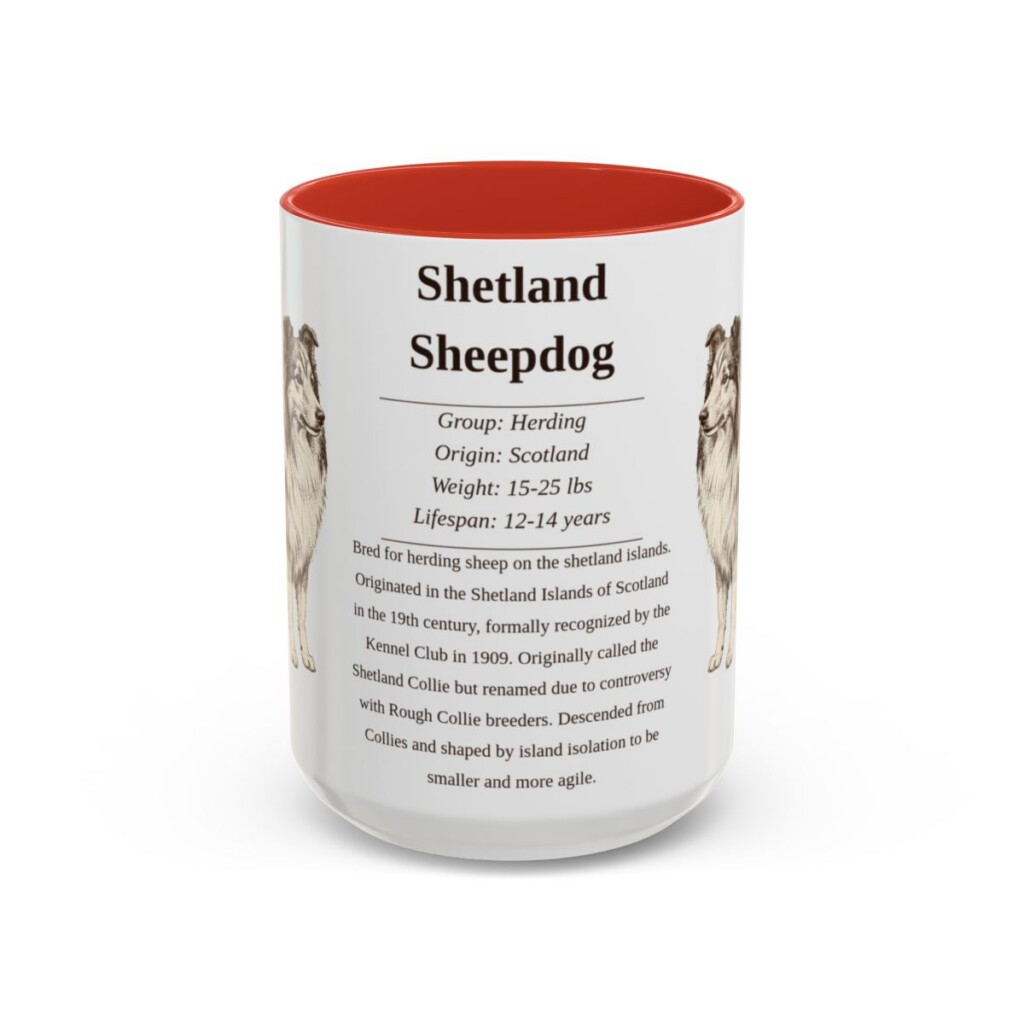 15oz Shetland Sheepdog Mug, Red, front view