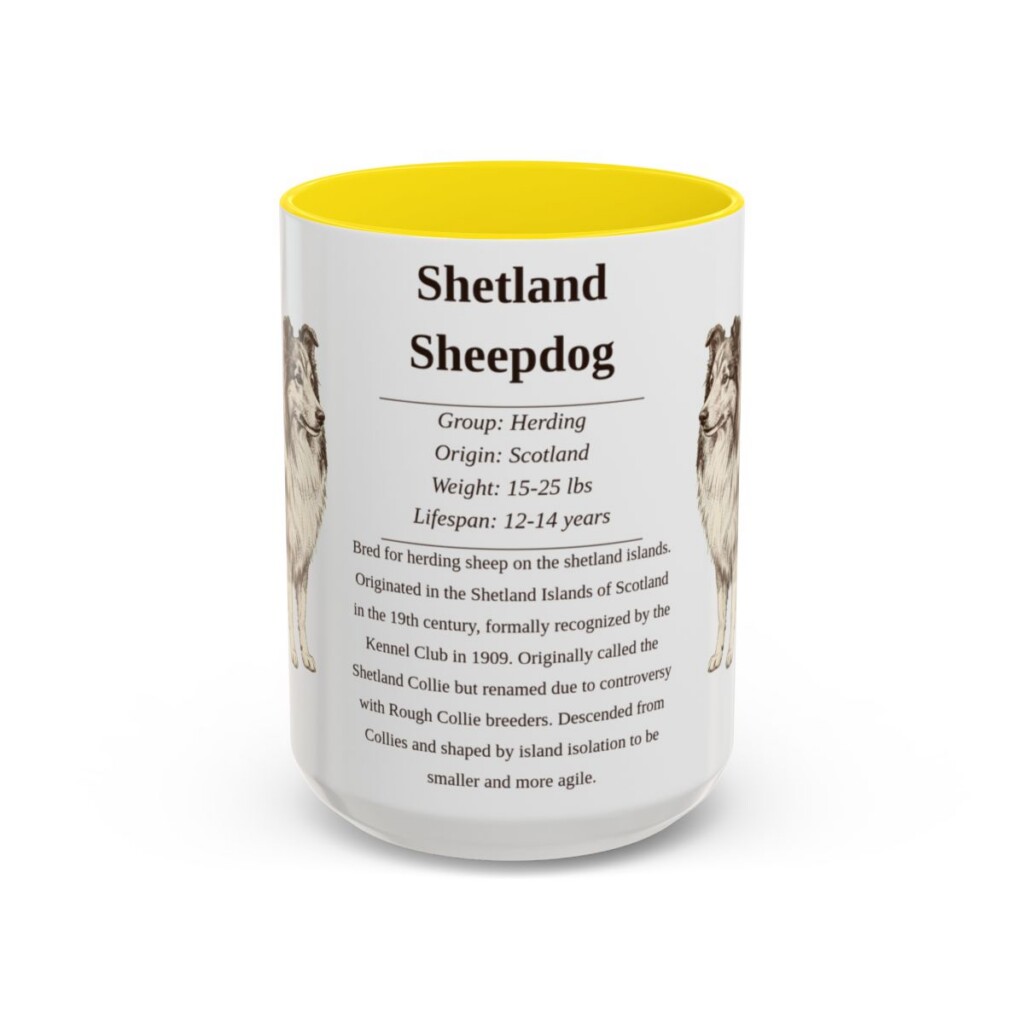 15oz Shetland Sheepdog Mug, Yellow, front view
