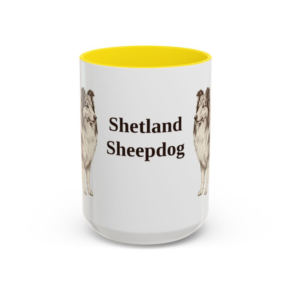 15oz Shetland Sheepdog Mug, Yellow, front view