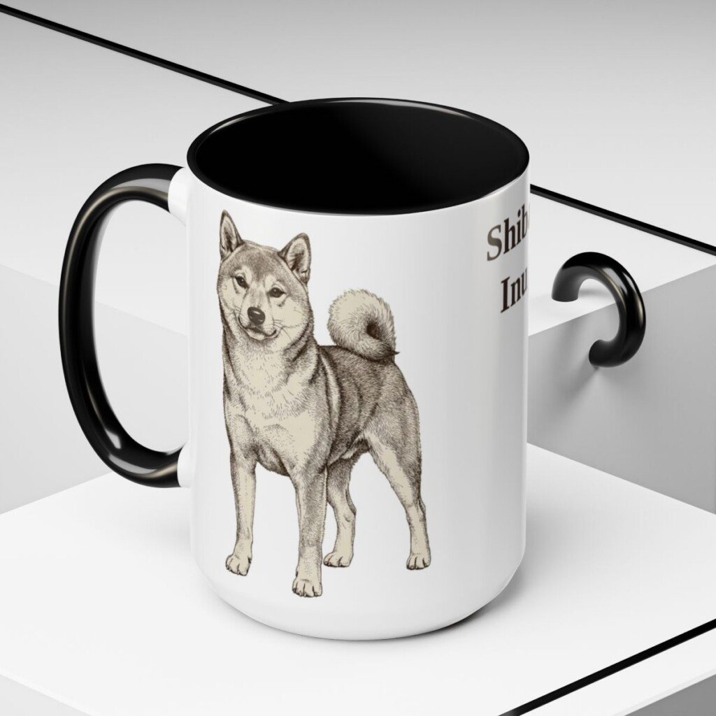 15oz Shiba Inu Mug, Black, lifestyle photo