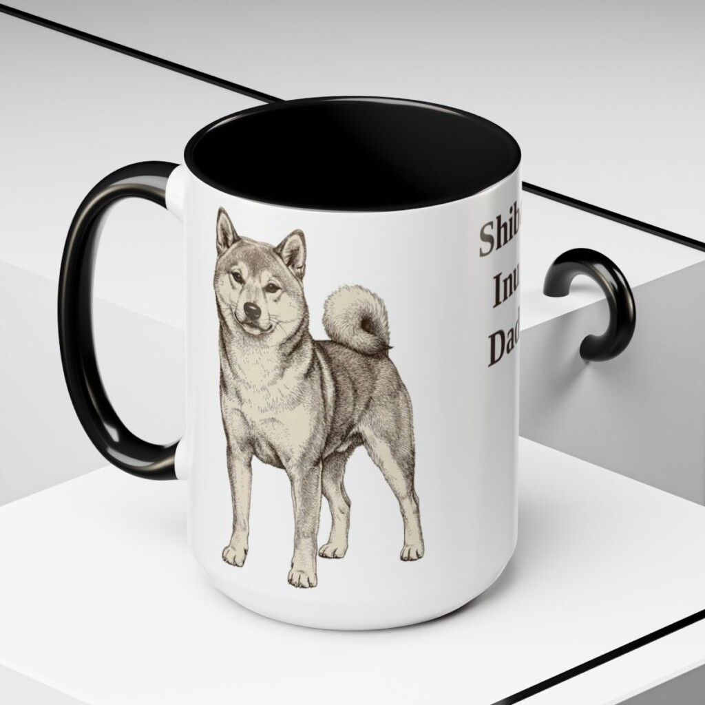 15oz Shiba Inu Dog Dad Mug, Black, lifestyle photo