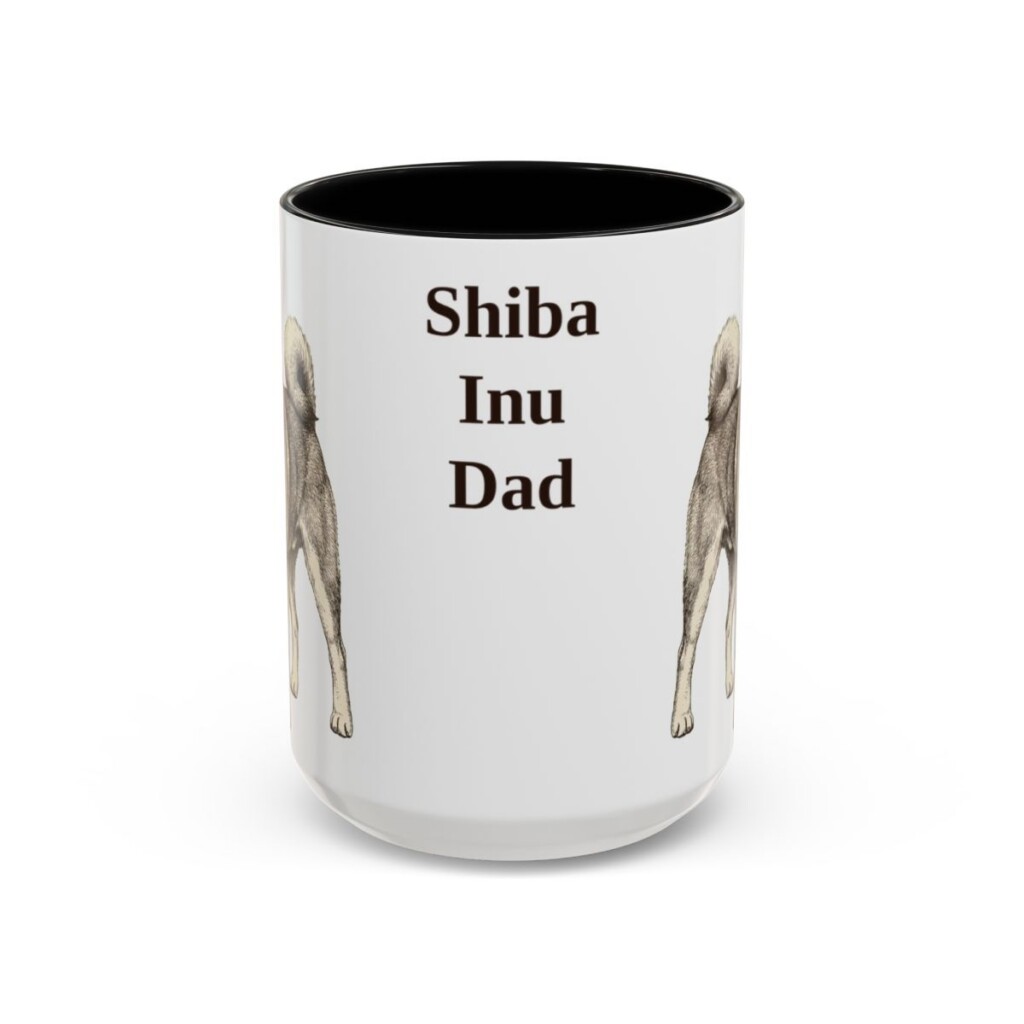 15oz Shiba Inu Dog Dad Mug, Black, front view